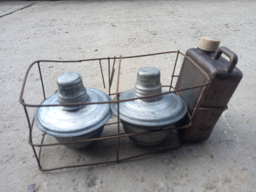 Antiguo Juego De Balizas En Aluminio Con Canasta Metal 0