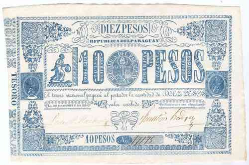 Billete De Paraguay 10 Pesos Año 1865 Sin Circular!!!!!!!!!! 0