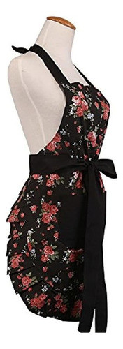 Para Mujer De Algodon Floral Delantal Con Bolsillos Largos 1
