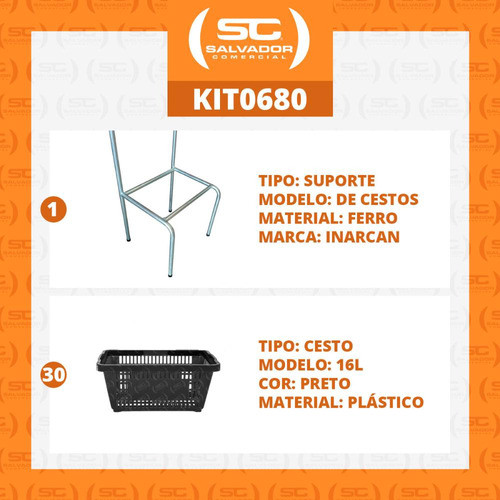 Suporte Para Cestos De Compra Simples + 30 Cestos D100 Preto 1