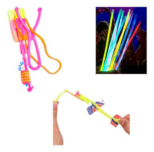 Lançador Luminoso Voador + Avião Lançador + Pulseiras Neon 0