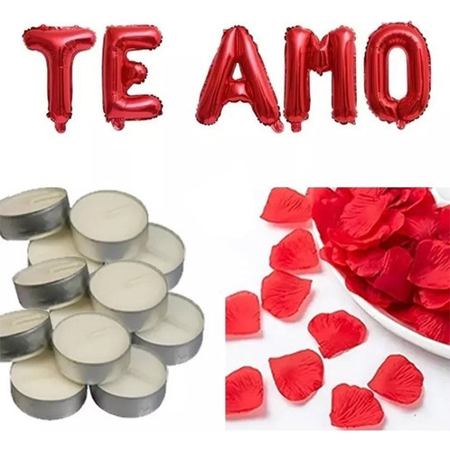 Globo Te Amo + Petalos + Velas Decoración Romantica Valentin 0