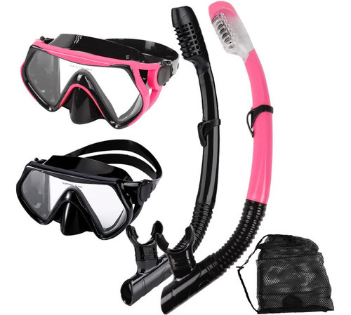 Kit De Snorkel Negro Y Rosa Con Máscara Y Gafas Para Bucear 0