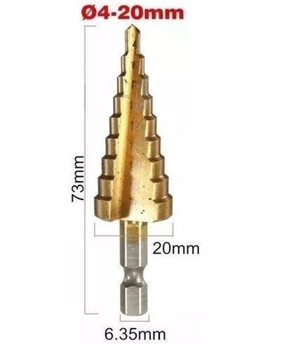 Ruhlmann Mecha Broca Metales Escalonada Titanio 4-20mm 1