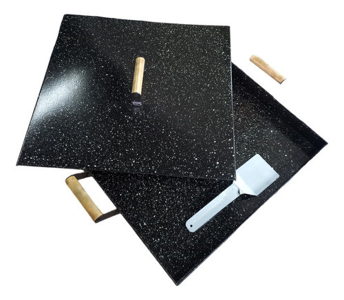 Plancha 4 Hornallas De Chapa Enlozada Con Tapa Y Espatula 0