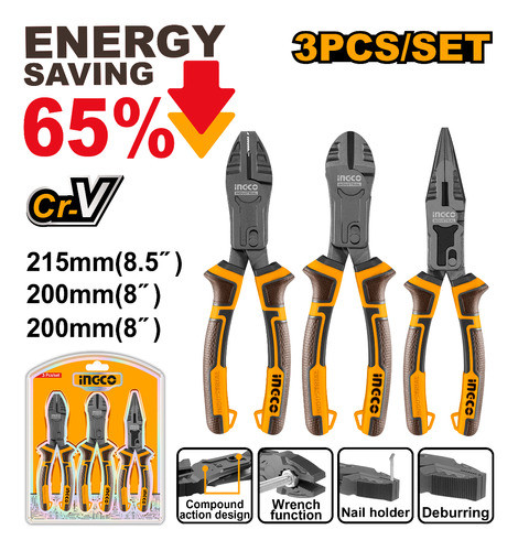 Set X 3 Pinzas Cr-v Multiuso Corta Facil Ingco Hkcps5831 0