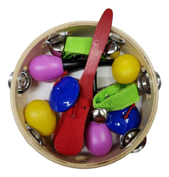 Set Percusión Infantil Parquer Tz6h Maracas Pandero 0