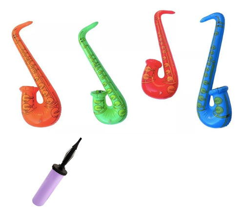 4 Saxofón Inflables + Inflador Fiesta Cumpleaños Cotillón 0