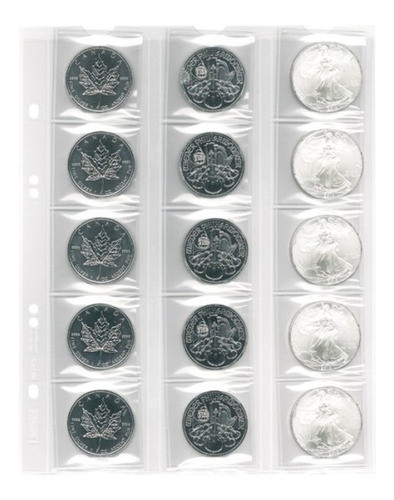 5 Folhas Plásticas 15 Moedas 42mm Lindner Multicollect Mu15 1