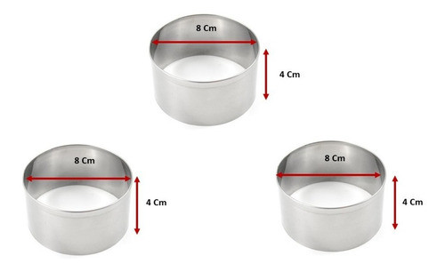 Jogo Kit C/3 Aros Inox Cortadores Redondo P/ Massas E Bolos 0