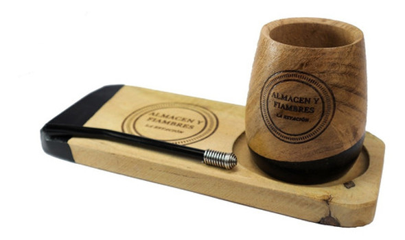 Mate Madera Tabla Personalizado Grabado Logo Bombilla X12 1
