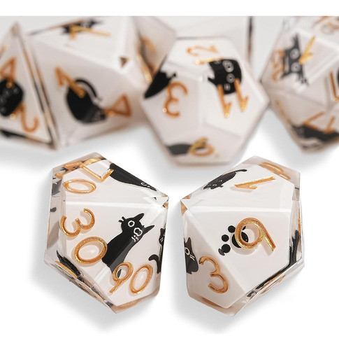 Juego De Dados De Gato 7 Piezas Bordes Afilados Poliédricos 0