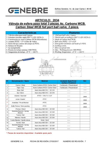 Válvula Esférica 3 Piezas Genebre Acero Al Carbono De 1 1/2 1