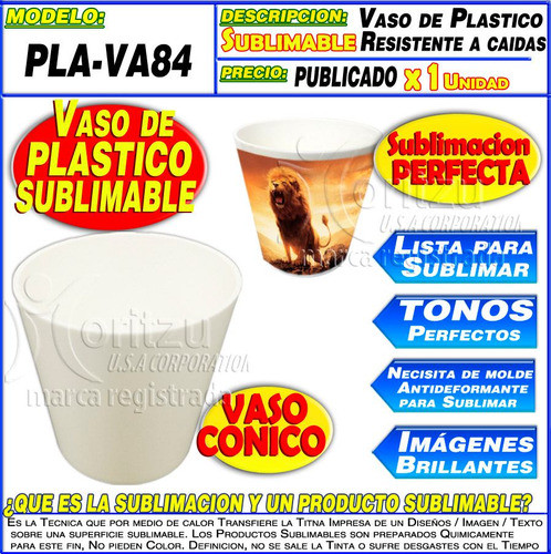 Vaso Conico Plastico Sublimable Irrompible Polimero Moritzu 1