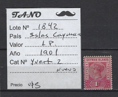 Lote1842 Islas Caimán 1 Penny Año 1901 Yvert# 2 Nuevo 1