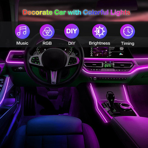 Tira Led Interior Auto Fibra Óptica 6mts Control Remoto App 1