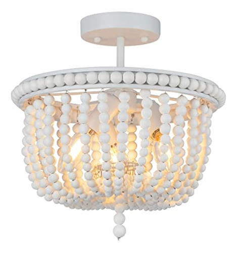 Candelabro De Cuentas De Madera Blanca, Aplique De Luz De Te 0