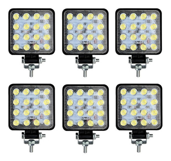 Kit 6 Faros 16 Led Cuadrado Maquinaria Agropecuaria 0