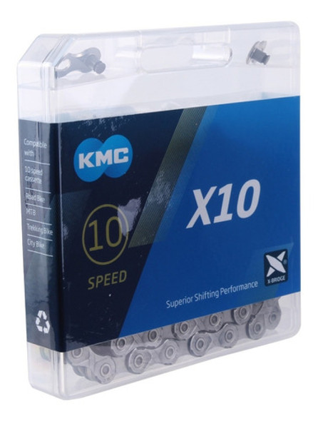 Cadena Bicicleta Kmc X10 Mtb Ruta 10vel 116l C/ Missing Link 1