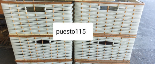 4 Canastos Sunchos Plastico  Mimbre Color Crema 40 X 30 X 20 1