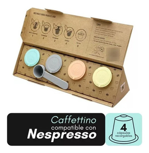 4 Cápsulas Recargables Para Nespresso + 1/4 Café Orgánico 1