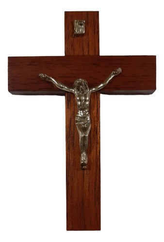 Crucifijo De Cedro Con Cristo De Bronce - Cruz De 10 X 15 Cm 0