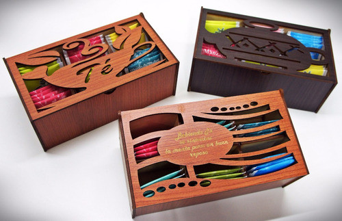 Caja De Te 6 Divisiones C/té. Madera, Regalos, Fibrofacil 0