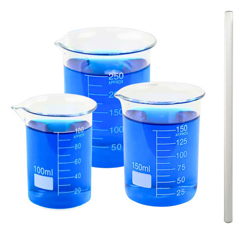 Kit Copo Becker 100ml, 150ml E 250ml + Bastão De Vidro 300x8 0