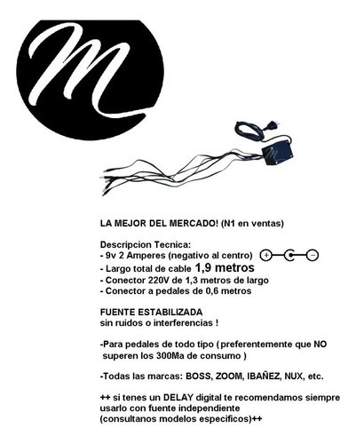 Fuente Transformador Regulado 5 Pedales 9v 2a 1