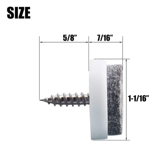 Deslizadores De Fieltro Atornillables, 60un De 4.1cm Blanco 1