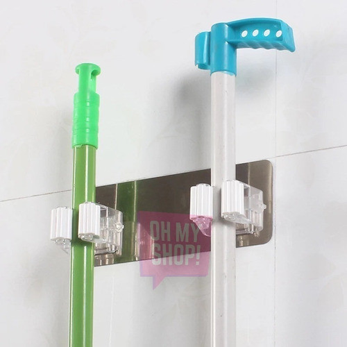 Soporte Doble Escobero Adhesivo Escoba Organizador Colgar 1