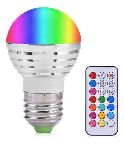 Bombillo Led 3w Luz Blanca + Rgb C/ Control Remoto Bajo Cons 0