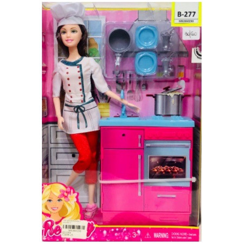 Muñeca Articulada Cocinera Cocina Con Accesorios -  29cm 0