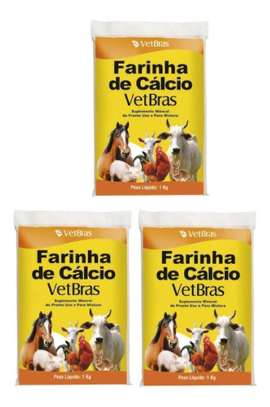 3 Kilos Farinha De Cálcio Suplemento Mineral Animal 1kg 0