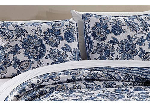 Better Home Style 3 Piezas Azul Blanco Gris Pardo Floral Luj 0