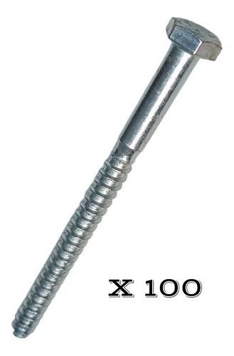 100 Tornillos Tirafondo Hexagonal Zincado 5/16 X 4´´ - 100mm 1