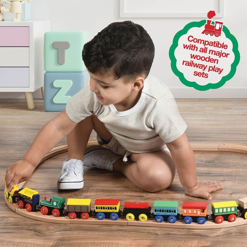 Trenes De Madera De 12 Piezas, Incluye 3 Motores Magnéticos 1