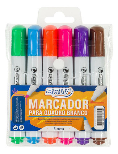 Kit 6 X Pincel Caneta Quadro Branco 6 Cores Canetao Atomico 1