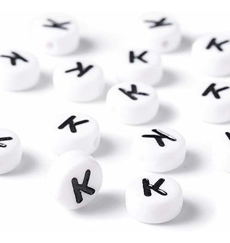 Cuentas Redondas Blancas Con Letra K Negra X 100u  7mm 0