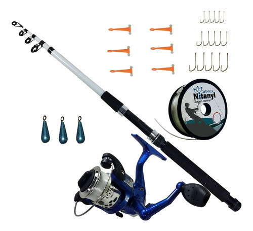 Equipo Pesca Mochilero Caña 2,40mts + Reel Y Accesorios 0