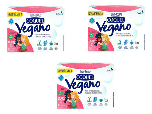 Kit 3 Lava Roupas Coco Biodegradável Vida Macia Vegano 800g 0
