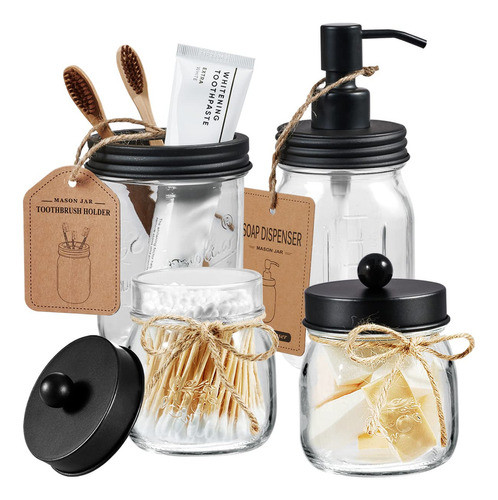 Mason Jar - Juego De 4 Accesorios De Bao, Dispensador De Jab 0