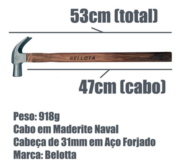 Martelo Unha Longo Carpinteiro Super Pro 31mm Bellota - 2un 1
