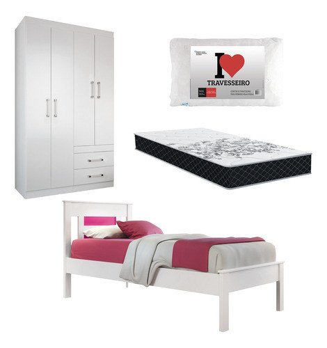 Juego De Dormitorio Juvenil 1 Plaza Ropero + Cama + Almohada 0