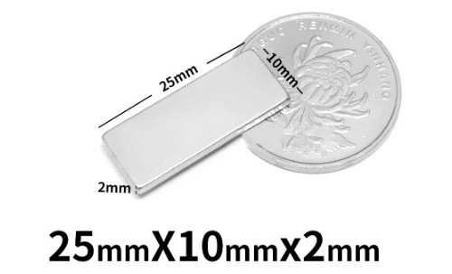05 Peças Imã Neodímio Super Forte Bloco 25mm X 10mm X 2mm 1