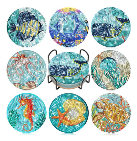Pintura Por Diamante Kit  8 Posavasos  - Ocean 0