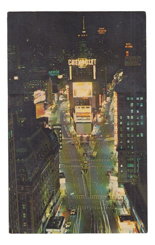 Usa New York Postal Vista Nocturna De Times Square Vintage 0