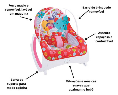 Cadeirinha Balanço Vermelho + Chocalho Divertido Interativo 1