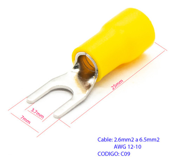 50 Terminales Preaislado Horquilla C9 3.7mm 2.6-6.5mm2 1