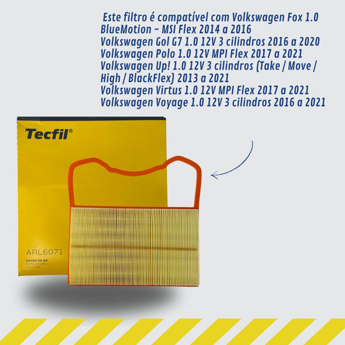 Tecfil Filtro De Ar Arl 6071compatível Modelos Da Volkswagen 1